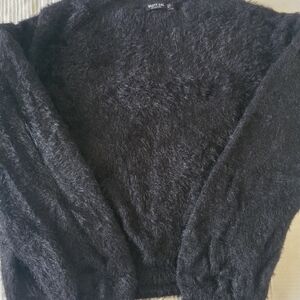 Nasty Gal Black Fuzzy Eyelash Knit Sweater Long Sleeve Size L